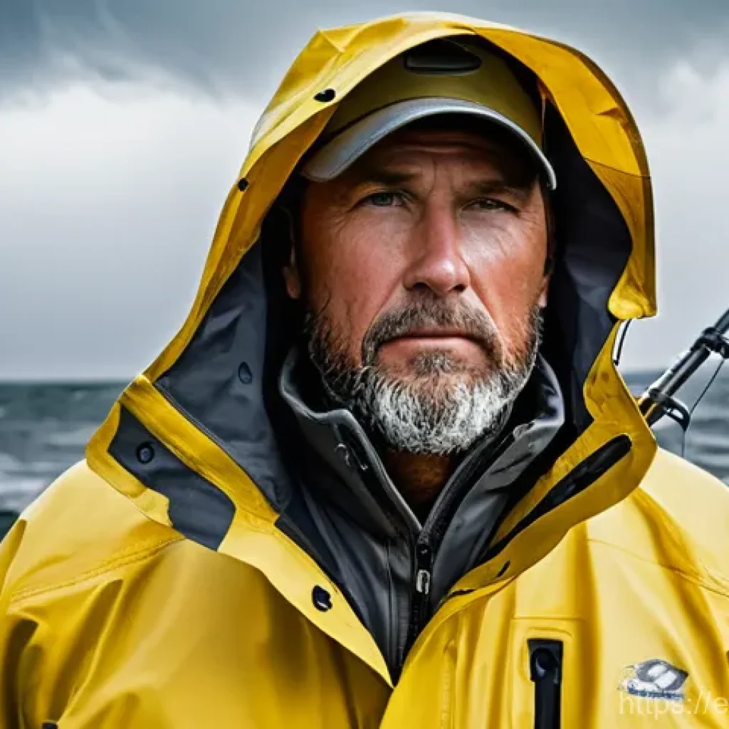 낚시용 방수복 종류와 선택법 - **Prompt 1: Battling a Storm on the Open Water**
A determined male angler, in his late 30s, stan...