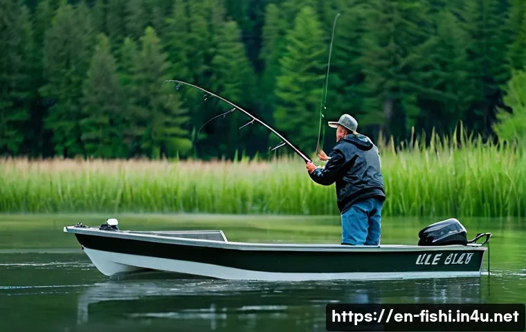 낚시 기후와 날씨 정보 활용법 - **Prompt:** A dynamic scene of an experienced angler, dressed in waterproof fishing attire including...